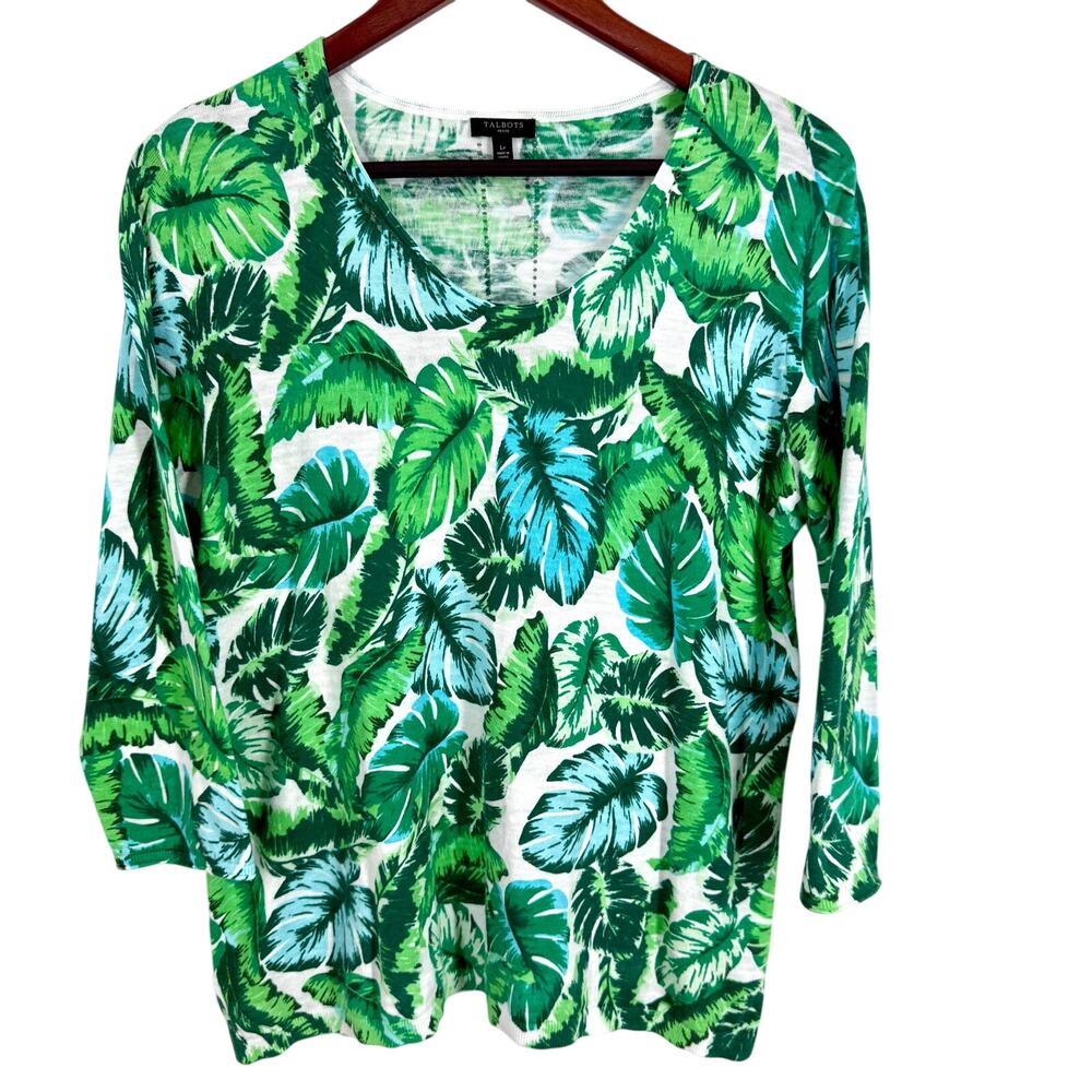 Talbots LP Large Petite Tropical Green Beach Sweater Blouse Shirt Top Hawaii